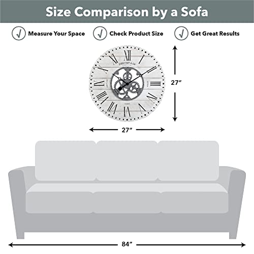 FirsTime & Co. White Shiplap Gears Wall Clock, Large Vintage Decor for Living Room, Home Office, Round, Wood and Plastic, Farmhouse, 27 inches by FirsTime - Image 7