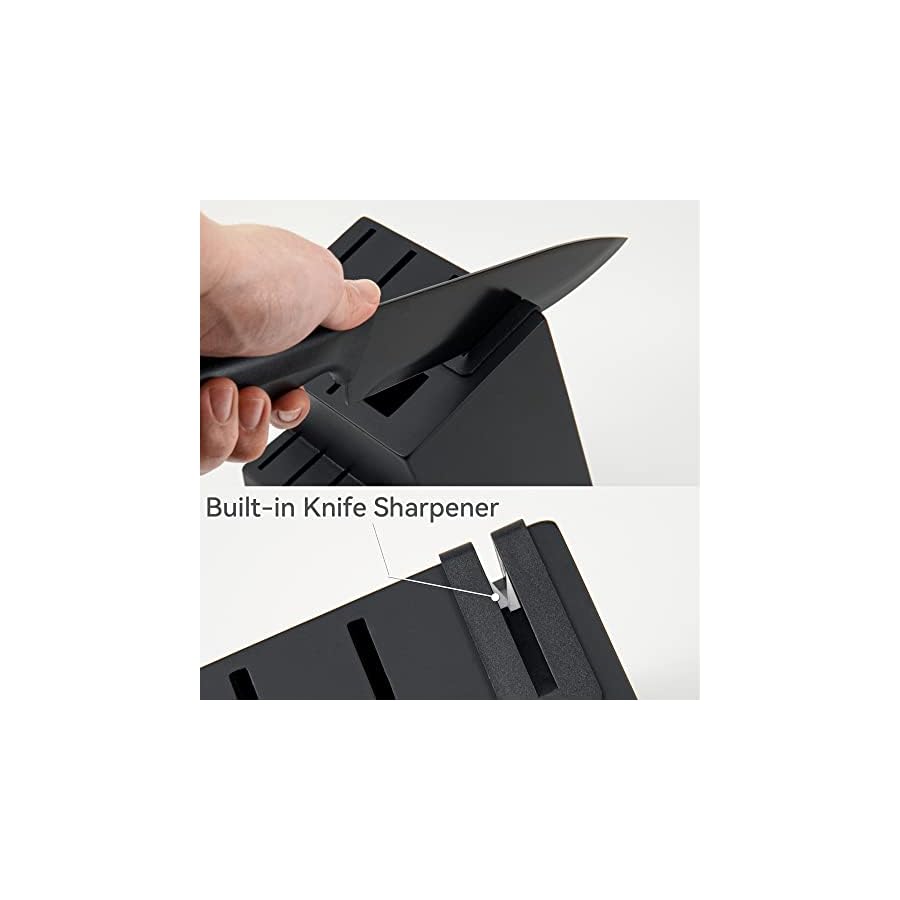 Knife Sets for Kitchen with Block, HUNTER.DUAL 15 Pcs Kitchen Knife Set with Block Self Sharpening, Dishwasher Safe, Anti-slip Handle, Black