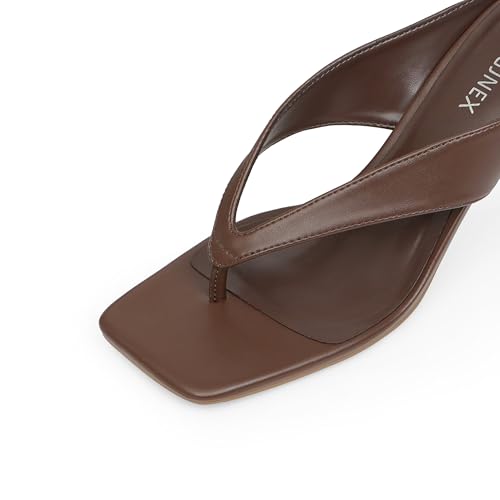 Brown Flip Flop Kitten Heels for Women 2025 Thong Heels Small Low Short Heel for Women Square Open Toe Strappy Heeled Sexy Comfortable Stiletto Slingback Slip on Dressy Sandals Size 62