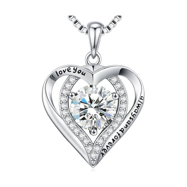 Moissanite Necklace for Women, 1-3 Carat Heart Pendant Necklace, 925 Sterling Silver, Anniversary Present for Wife, Women, Birthday Gifts for Wife, Jewelry Gifts for Girlfriend, Mom