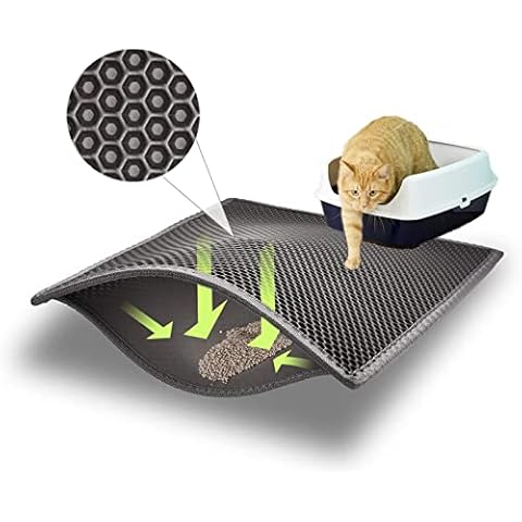 ASOBEAGE Katzenklo Matte, Katzenstreu Matte Katzenklo Unterleger Waben Design Katzenklo Vorleger wasserdichte Doppelte Schichte Entwurf Bienenwabe Katzenstreu Matte(38 * 61cm, Grau) Cover