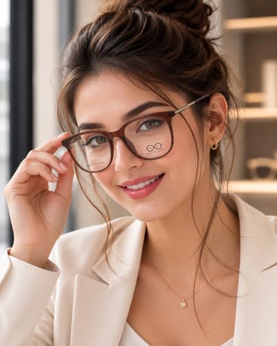 Image of Soft Square Optical Eyeglass Frame for Men & Women, Front with Metal Temples, Clear Demo Lenses, Lightweight Mixed Material Frame, Ribbed Temple Design for Prescription Lens Replacement