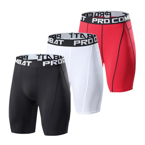 3 Piezas Pantalones Cortos De Compresión Running Básica Hombre Pantalones Secado Rápido Respirable Pantalones Cortos De Entrenamiento para Correr Fitness Entrenamiento (Mixed-02,3XL)