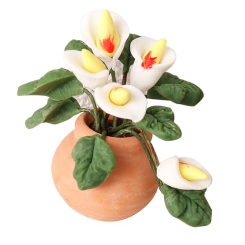 Qsvbeeqj Gartenkunstkunst Grünes Calla Miniatur Pflanzenmodell Puppenhäuser Pflanzzubehör Realistische Spielset 1:12 Puppenhäuser Zubehör
