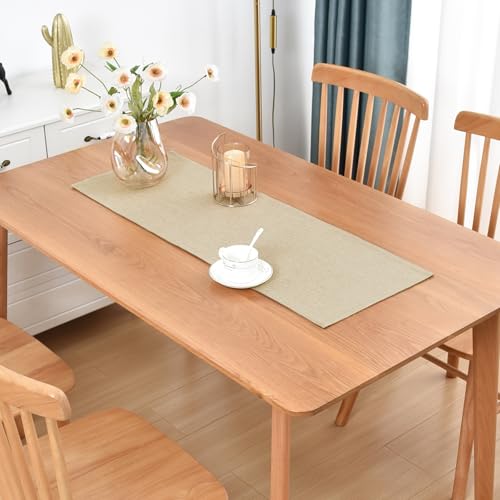 Farmhouse Rustic Table Runner Beige Faux Linen Double Layer Table Runners Thick Reversible Short Table Runner 36 inches for Kitchen Dining Dresser Coffee Table Holiday Banquet Party 13x36 Inch