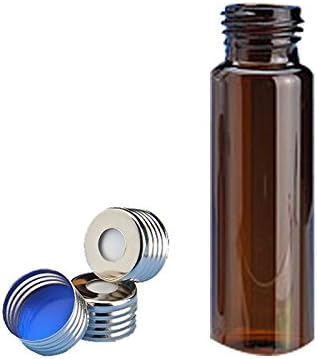 Cyberlab USA BX-KT-20A-ST 18 mm Screw Top Glass Vials, 20 ml for GC Headspace Sampler, USP1 with Blue/White Si/PTFE Septa in Magnetic Screw Cap, Amber (Pack of 500)