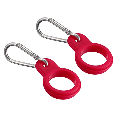 PATIKIL Silicone Water Bottle Clip with Buckle, 2 Pack Drink Holder Hook Keychain Clip Ring for Outdoor Activities Daily Use Red Silver