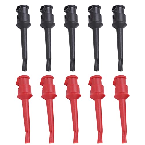 Image of Multimeter Test Hooks and Mini Grabber Clips 10 Pcs (5 Red + 5 Black) for Electrical Testing Circuit Test Probes Insulated, Copper & Stainless Steel Tips