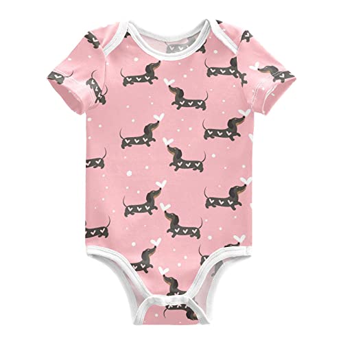 Dachshund Dogs Hearts Baby Short Sleeve Bodysuits Romper Unisex Infant Outfit Wrapping Clothes for Boy Girl kids 3M