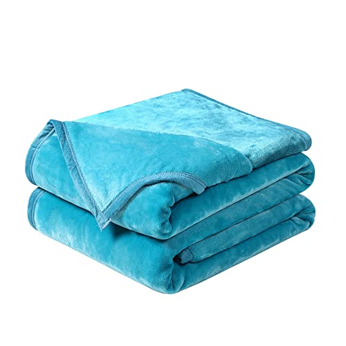 Image of Soft King Size Blanket Warm Fuzzy Microplush Lightweight Thermal Fleece Blankets for Couch Bed Sofa,90x108 Inch, Turquoise