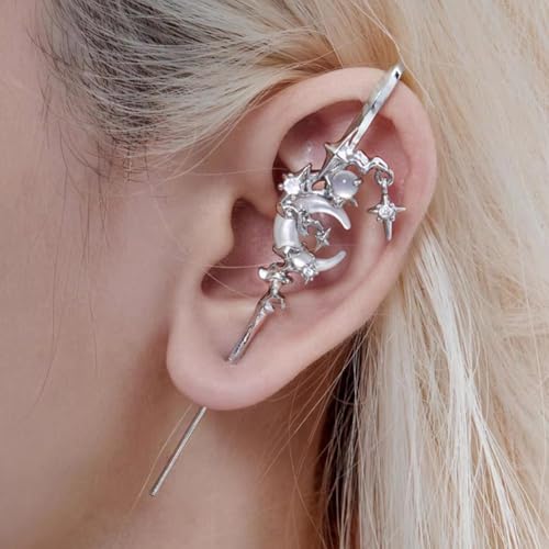 Sparkling Star And Moon Earring Fashionable Ear Needle Wrap Crawler Hook Earrings Jewelry MYTH OF THE MOON Ear Hook Needle Piercing Earrin