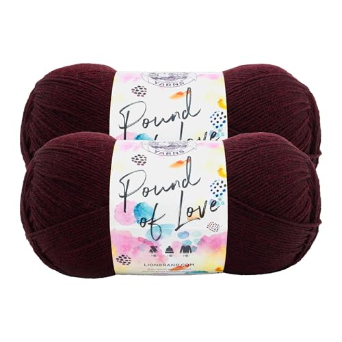 Image of Lion Brand Yarn, Pound of Love Crochet Yarn, Claret, Red, 2 Pack