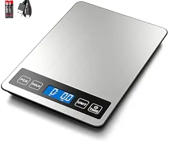 Fuzion Food Scale, 22lb/0.1oz Digital Kitchen Scale with Tare & PCS, Rechargeable, Tempered Glass & Stainless Steel