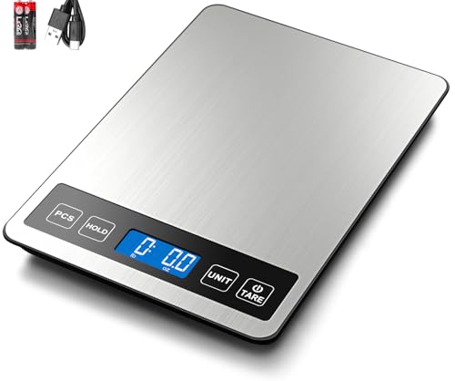 Fuzion Food Scale, 1g/0.1oz Digital Kitchen Scale - 22lb, 7 Units, Tare & PCS, Rechargeable Power, Tempered Glass & Stainless Steel - Food Weight Scale Grams and Ounces for Cooking, Baking by Fuzion - Used condition - US$22.32