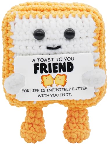Handmade Crochet Toast Gift for Friend – Cute Knitted Toast Figurine with Friendship Card, Funny...