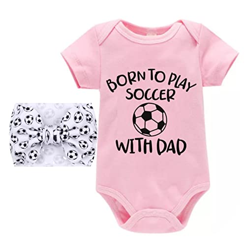Image of J&J Boutiques Soccer Pink Onesie & 7" Bow Headwrap - 6 months