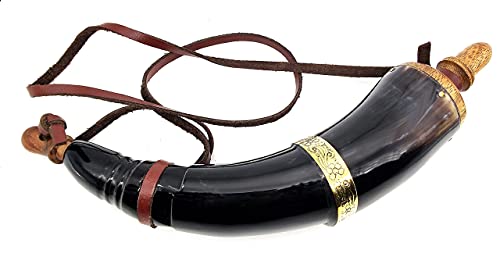 5Moonsun5'S Hand Carved Powder Horn With Leather Strap And Brass Ring For Civil War Re-Enactment Colonial Black Powder Civil War Repro Revolutionary - Mountain Man #TOP3