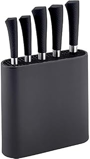 NETTA Kitchen Knife Set with Block  6 Piece Stainless Steel Including Block  5 Knives with Ergonomic Soft-Grip Handles and Safe-Storage Knife Holder  Black