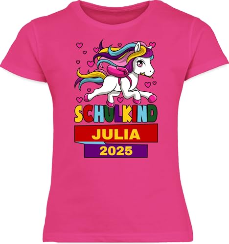 T-Shirt Mädchen - Einschulung - Schulkind 2025 mit Einhorn - 128 (7/8...