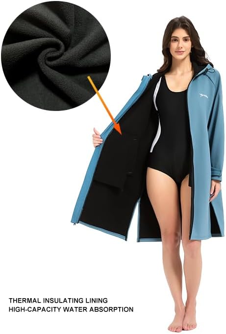 Waterproof Swimming Parka, Windproof Fleece Lined Surf Poncho Coat, Water Resistant Oversized Jacket for Swimming - Image 6