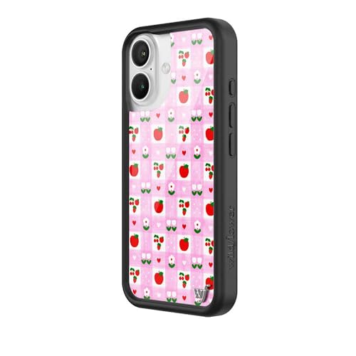 Image of Wildflower Cases - Compatible with iPhone 16 | Protective Black Bumper, 6.5ft Drop Test Certified Women Owned Small Business | Cherry Pink Fruit Floral Cute Trendy | Apple A Day