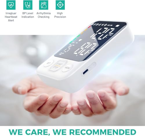 Blood Pressure Monitor Upper Arm Blood Pressure Monitors for Home Use BP Machine with 2x120 Reading Memory Adjustable Arm Cuff 8.7"-15.7" Large Display with LED Background Light Storage Bag