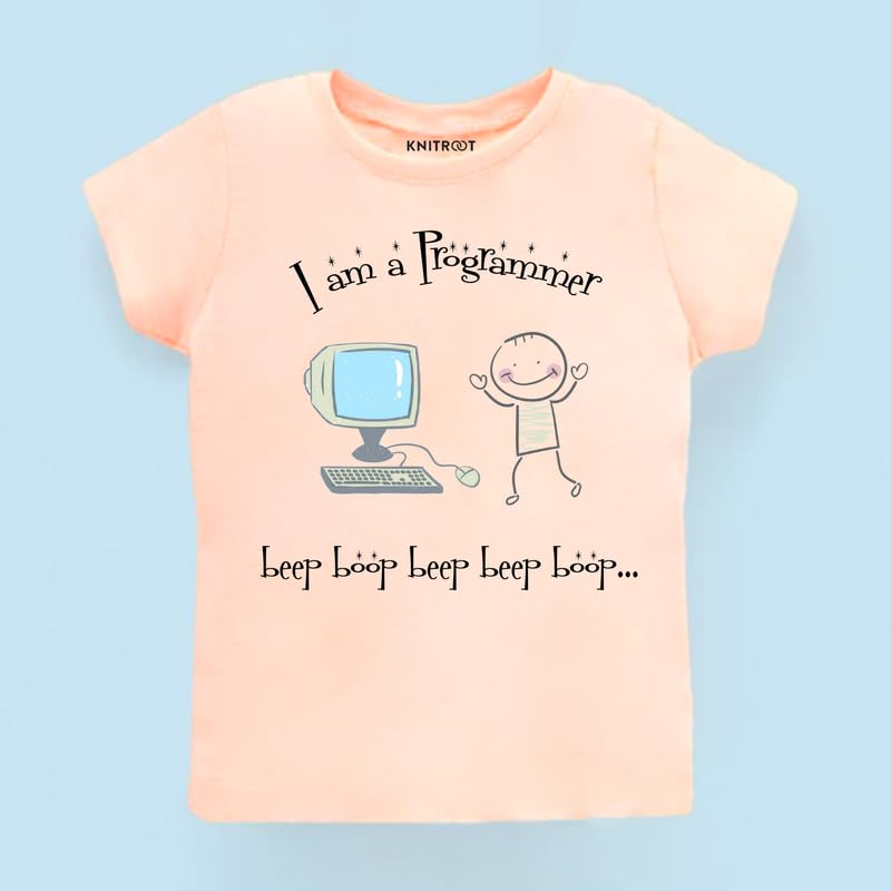 Image of KNITROOT Programmer Special, I Am A Programmer Beep Boop Beep Boop, T-Shirt, Unisex Baby Kids Half Sleeve Regular FIt 100% Cotton White Tshirt, Kids Cloths for Boys & Girls