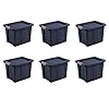 Sterilite 18 Gal Latching Tuff1 Storage Tote Stackable Bin with Latch Lid Plastic Container to Organize Garage Basement Blue Base and Lid 6 Pack Dark Indigo
