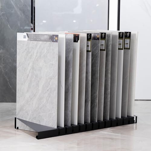HXFAAFXH Metal Ceramic Tile Display Rack,Building Material Display Shelf,Floor Porcelain Display Stand Rack,Small Marble Slab Display Stand with 13 Card Slots, Porcelain Tile Sample Shelf(Black)