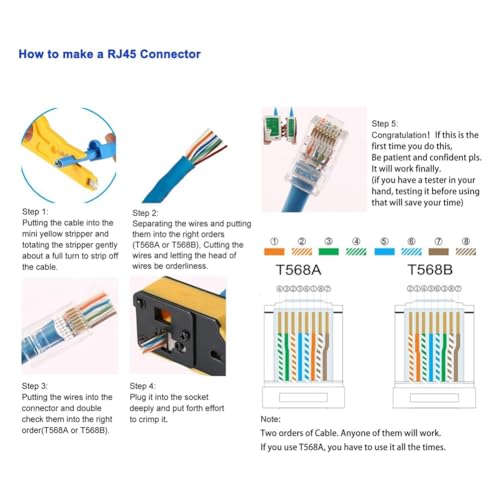 Herramienta de engarzado RJ45 con estructura de acero templado para cables Cat5e y Cat6 7