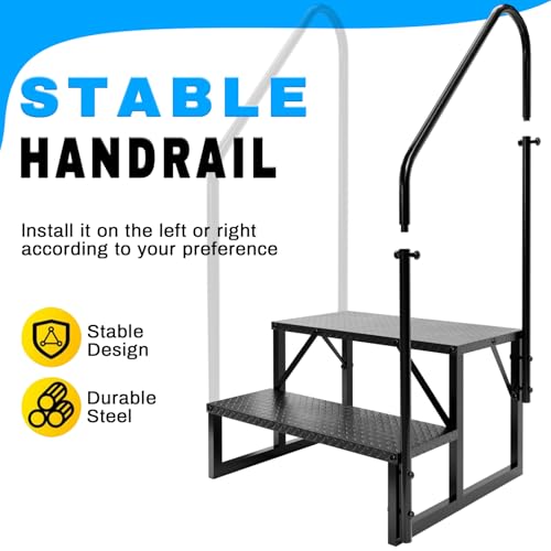 Image of RV Step Stool, 2 Step Ladder, Hot Tub Steps with 2 Handrails, Heavy Duty Ladder Shelf Bookcase, 5th Wheel RV Mobile Home Stairs for Camper /Porch /SPA Pool /Pet Stairs(1 Pack)