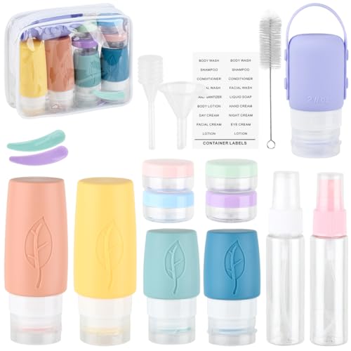 TMBMLPP Travel Bottles for Toiletries, 17pcs Silicone Travel Bottle Set, 90ml/60ml/30ml Leakproof & Refillable Travel Bottles with Labels, Reusable Travel Size Containers, for Shampoo Body Wash