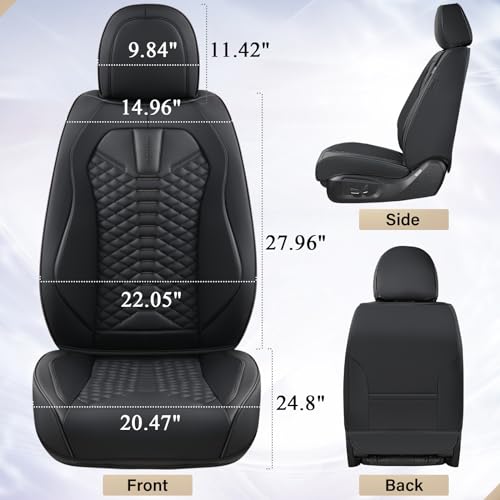 Image of Coverado Car Seat Cover, Front Seat Cover, 2 Pack Universal Seat Covers for Cars, Breathable Nappa Leather Seat Cover, Waterproof Car Seat Protectors, Automotive Seat Covers Fit for Most Cars Black
