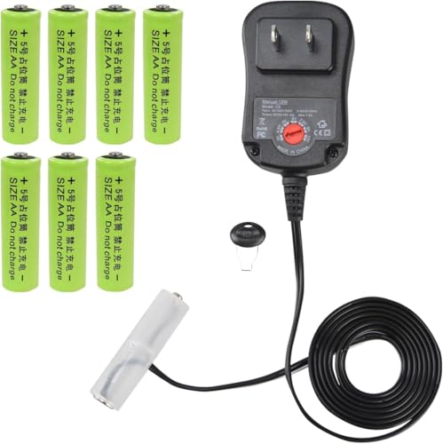 Universal Battery Eliminator Kit, 12W AC Power Supply Adapter with Adjustable Voltage, 7 Rechargeable Batteries Compatible Set (AA)