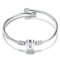 LSxAB Women Girls Initial A-Z Letter Cuff Bracelet Heart Shaped Name Bangle Bracelets Expandable Stainless Steel Jewellery Birthday Gift