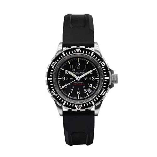 Marathon 41mm Diver's Automatic (GSAR) Swiss Made Military Issue Milspec Watch with Tritium Illumination (US Government, Black Rubber SAR Strap Collection)