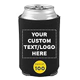 Can Coolers - 100 pack - Customizable Text, Logo - 4mm Collapsible Beer Holders To Keep Your Beer Cold - Insulated Cans Holder - Black
