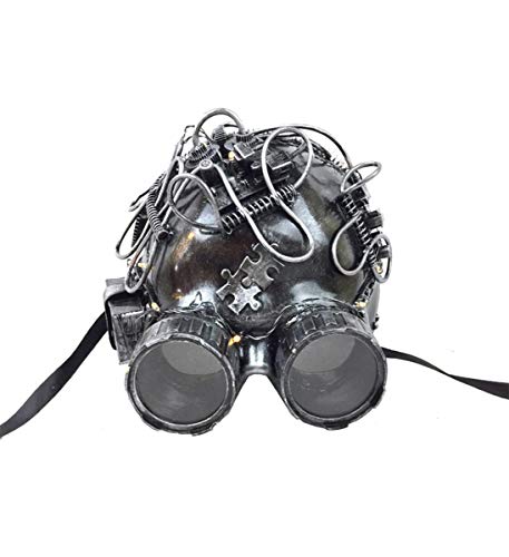 KBW Steampunk Helmet with Goggles - Steampunk Goggles LED Mask with Goggles, Light Up Vintage Victorian Style, Retro Punk ,Rustic Gothic, Motorcycle Pilot, Aviator Eyewear Costume Accessories - Silver KBW Steampunk Helmet with Goggles - Steampunk Goggles LED Mask with Goggles, Light Up Vintage Victorian Style, Retro Punk ,Rustic Gothic, Motorcycle Pilot, Aviator Eyewear Costume Accessories - Silver