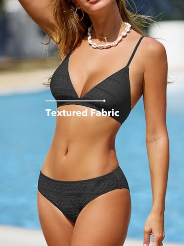 Image of CUPSHE Bikini Set for Women Two Piece Swimsuits V Neck Low Rise Crisscross Back Self Tie Spaghetti Straps