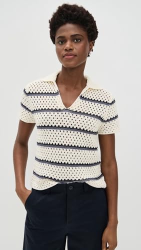 Vince Women's Macrame Stripe Henley Tee2