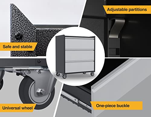 Aobabo Metal Rolling Garage Storage Cabinet With 3 Drawer,Fortress Collection Convenient Durable Mobile Garage Chest Great For Tools And Supplies… #TOP6