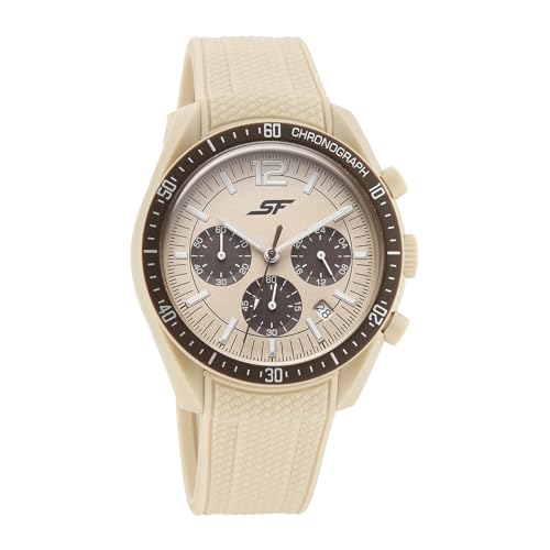 Image of SF Genesis-Bold Chronograph Quartz Analog with Beige Dial Beige Silicon Strap Watch for Men - 77186PP06