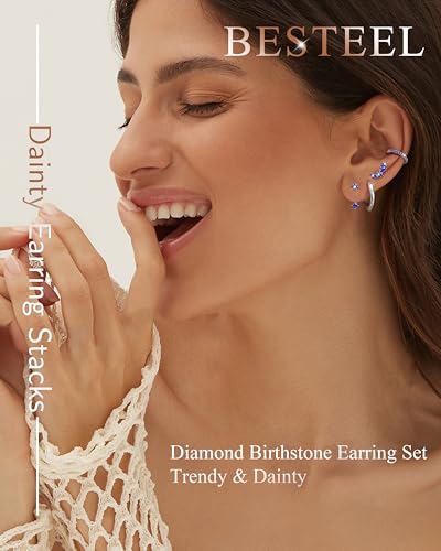 BESTEEL 925 Sterling Silver Birthstone Earrings Set for Women Small Hoop Earring Sets for Multiple Piercing Hypoallergenic Dainty Huggie Earrings Hoop Stud Earring Stacks for Birthday Jewelry2