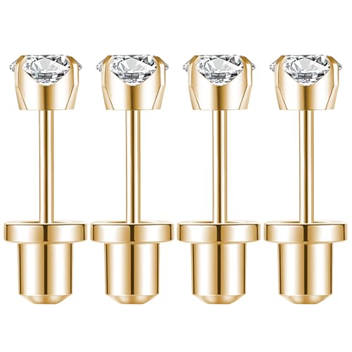 Ear Piercing Kit | Disposable Ear Piercing Gun Kit Made in 316L Surgical Stainless Steel with 4mm - 4prong Cubic Zirconia | At Home Self Ear Piercer Kit with Earrings Stud | 4 Pack2