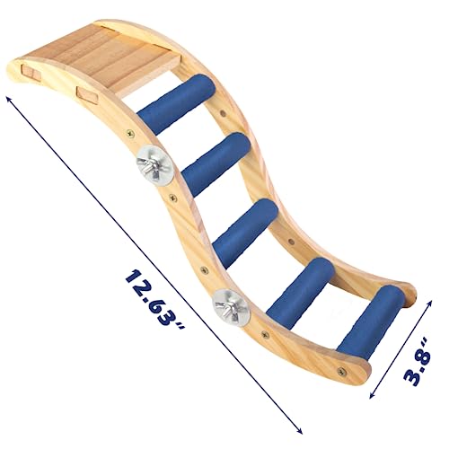 Bird Wooden Ladder Toy, Wood Parrot Bird Perch Climbing Bridge, Easy Assembly Parakeet Toys Bird Cage Accessories for Parakeets, Parrots, Finches - Thumbnail 2