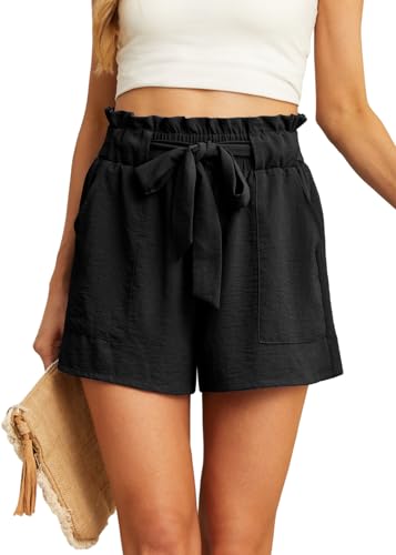 IWOLLENCE Womens Shorts with Pockets Summer Casual Shorts for Women Waist Casual Lightweight Adjustable Tie Knot Loose