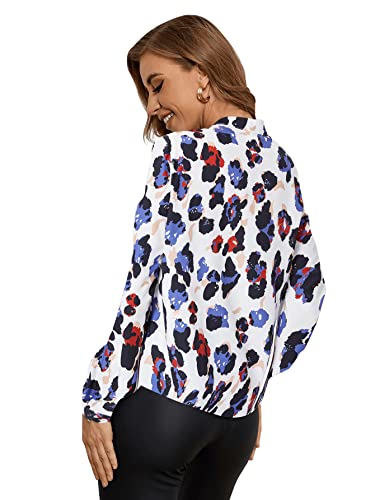 Romwe Women's Long Sleeve Button Down Blouse Shirt Allover Print Work Office Tops Multicoloured M #TOP1