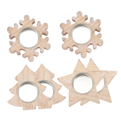 CONGARTENO Bougeoirs en Bois De Noël Décoratifs pour Bougies Chauffe-Plat Lot De 6 Pièces Bois Naturel Décoration Festive pour Maison Et Table De Noël