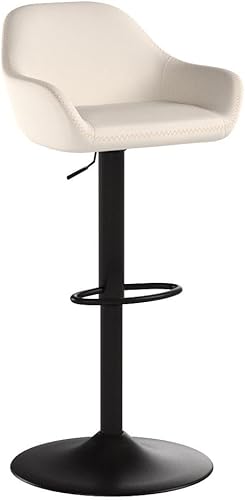 Miniatura 5 de Glitzhome Mid Century - Juego de 2 taburetes de bar ajustables de cuero giratorio vintage con respaldo y reposapiés, taburetes de bar modernos de