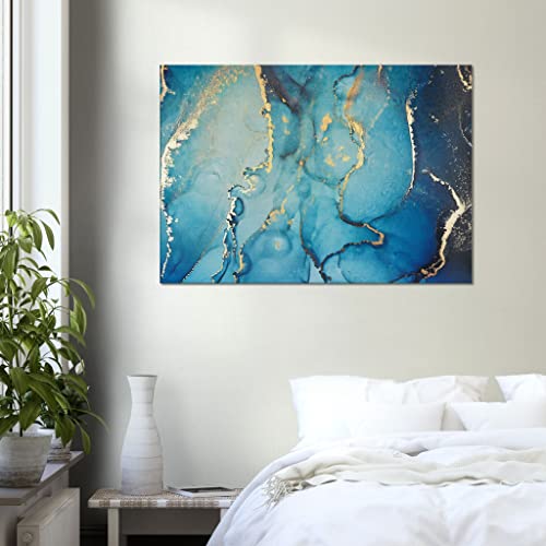 Toile encadrée 70x100 art mural abstrait luxe marbre bleu saphir